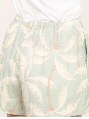 Billabong Linen Mint Palm Print Elastic Waist Shorts